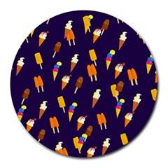 Seamless Cartoon Ice Cream And Lolly Pop Tilable Design Round Mousepads by Nexatart