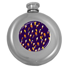 Seamless Cartoon Ice Cream And Lolly Pop Tilable Design Round Hip Flask (5 Oz) by Nexatart