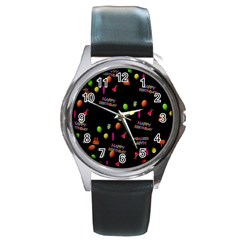 Cartoon Birthday Tilable Design Round Metal Watch by Nexatart