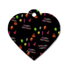 Cartoon Birthday Tilable Design Dog Tag Heart (two Sides) by Nexatart