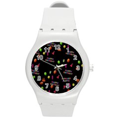 Cartoon Birthday Tilable Design Round Plastic Sport Watch (m) by Nexatart