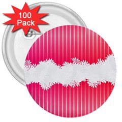 Digitally Designed Pink Stripe Background With Flowers And White Copyspace 3  Buttons (100 Pack)  by Nexatart