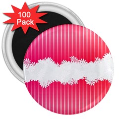 Digitally Designed Pink Stripe Background With Flowers And White Copyspace 3  Magnets (100 Pack) by Nexatart