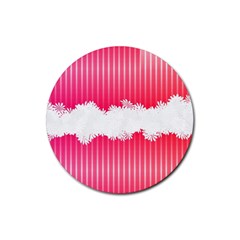 Digitally Designed Pink Stripe Background With Flowers And White Copyspace Rubber Coaster (round)  by Nexatart