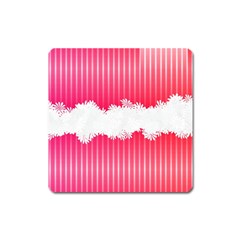 Digitally Designed Pink Stripe Background With Flowers And White Copyspace Square Magnet by Nexatart