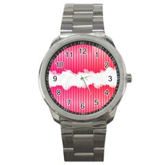 Digitally Designed Pink Stripe Background With Flowers And White Copyspace Sport Metal Watch by Nexatart