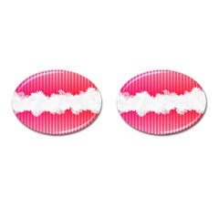 Digitally Designed Pink Stripe Background With Flowers And White Copyspace Cufflinks (oval) by Nexatart