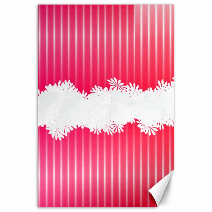 Digitally Designed Pink Stripe Background With Flowers And White Copyspace Canvas 24  x 36 