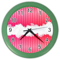 Digitally Designed Pink Stripe Background With Flowers And White Copyspace Color Wall Clocks by Nexatart