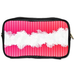 Digitally Designed Pink Stripe Background With Flowers And White Copyspace Toiletries Bags