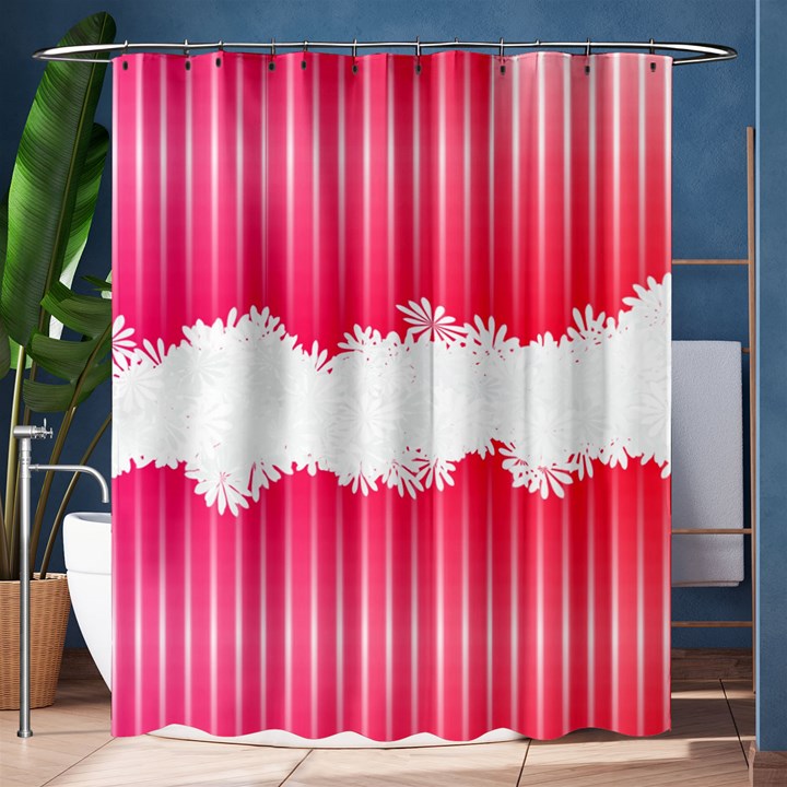 Digitally Designed Pink Stripe Background With Flowers And White Copyspace Shower Curtain 60  x 72  (Medium) 