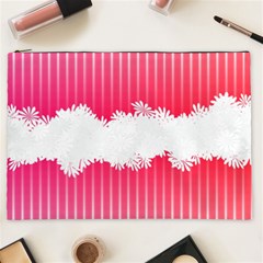 Digitally Designed Pink Stripe Background With Flowers And White Copyspace Cosmetic Bag (xxl)  by Nexatart