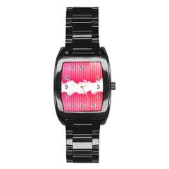 Digitally Designed Pink Stripe Background With Flowers And White Copyspace Stainless Steel Barrel Watch