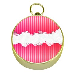 Digitally Designed Pink Stripe Background With Flowers And White Copyspace Gold Compasses by Nexatart