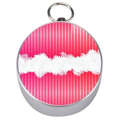 Digitally Designed Pink Stripe Background With Flowers And White Copyspace Silver Compasses by Nexatart