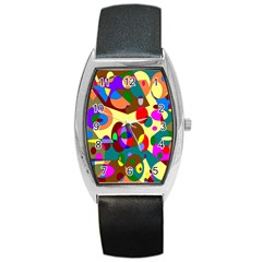 Abstract Digital Circle Computer Graphic Barrel Style Metal Watch