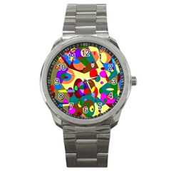 Abstract Digital Circle Computer Graphic Sport Metal Watch