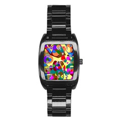 Abstract Digital Circle Computer Graphic Stainless Steel Barrel Watch