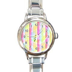 Abstract Stipes Colorful Background Circles And Waves Wallpaper Round Italian Charm Watch by Nexatart