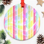 Abstract Stipes Colorful Background Circles And Waves Wallpaper Ornament (Round) Front