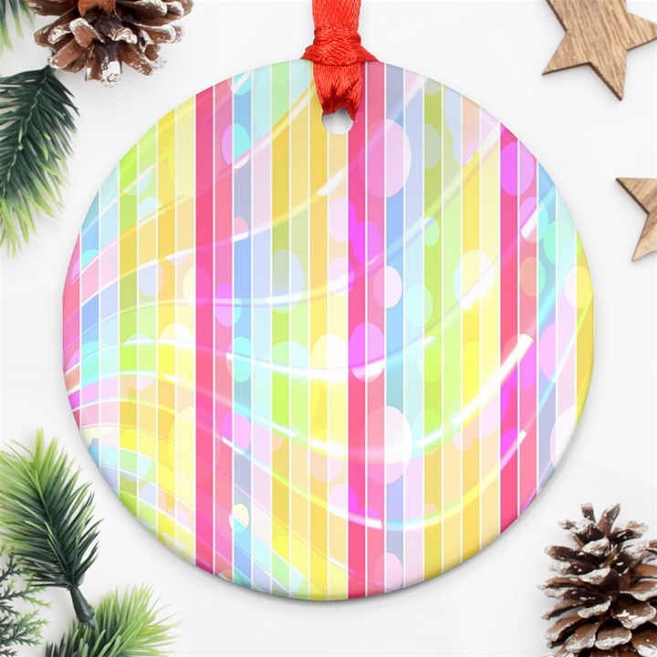 Abstract Stipes Colorful Background Circles And Waves Wallpaper Ornament (Round)