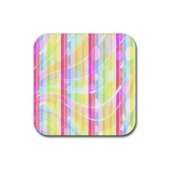 Abstract Stipes Colorful Background Circles And Waves Wallpaper Rubber Coaster (square)  by Nexatart