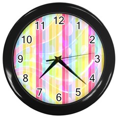 Abstract Stipes Colorful Background Circles And Waves Wallpaper Wall Clocks (black) by Nexatart