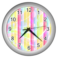 Abstract Stipes Colorful Background Circles And Waves Wallpaper Wall Clocks (silver)  by Nexatart