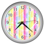 Abstract Stipes Colorful Background Circles And Waves Wallpaper Wall Clocks (Silver)  Front