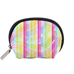 Abstract Stipes Colorful Background Circles And Waves Wallpaper Accessory Pouches (small)  by Nexatart