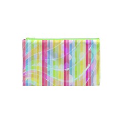 Abstract Stipes Colorful Background Circles And Waves Wallpaper Cosmetic Bag (xs) by Nexatart