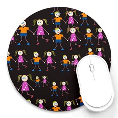 Kids Tile A Fun Cartoon Happy Kids Tiling Pattern Round Mousepads by Nexatart