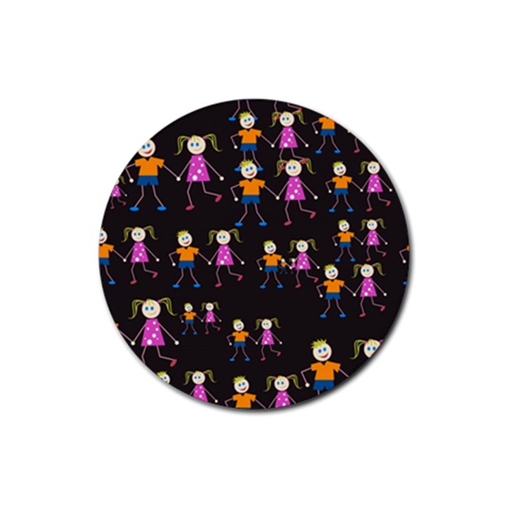 Kids Tile A Fun Cartoon Happy Kids Tiling Pattern Rubber Coaster (Round) 