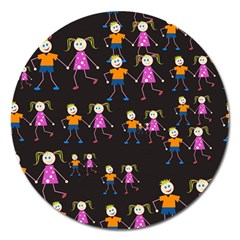 Kids Tile A Fun Cartoon Happy Kids Tiling Pattern Magnet 5  (round) by Nexatart