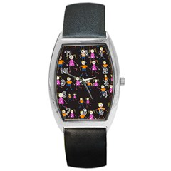 Kids Tile A Fun Cartoon Happy Kids Tiling Pattern Barrel Style Metal Watch by Nexatart