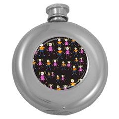 Kids Tile A Fun Cartoon Happy Kids Tiling Pattern Round Hip Flask (5 Oz) by Nexatart