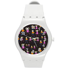 Kids Tile A Fun Cartoon Happy Kids Tiling Pattern Round Plastic Sport Watch (m) by Nexatart