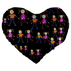 Kids Tile A Fun Cartoon Happy Kids Tiling Pattern Large 19  Premium Heart Shape Cushions by Nexatart