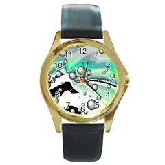 Small And Big Bubbles Round Gold Metal Watch