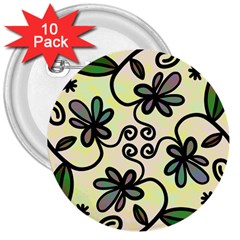 Completely Seamless Tileable Doodle Flower Art 3  Buttons (10 Pack)  by Nexatart