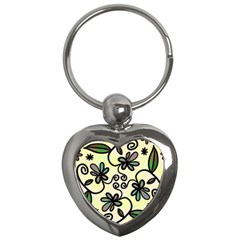 Completely Seamless Tileable Doodle Flower Art Key Chains (heart)  by Nexatart