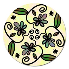 Completely Seamless Tileable Doodle Flower Art Magnet 5  (round) by Nexatart