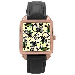 Completely Seamless Tileable Doodle Flower Art Rose Gold Leather Watch  by Nexatart