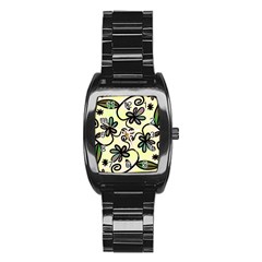 Completely Seamless Tileable Doodle Flower Art Stainless Steel Barrel Watch by Nexatart