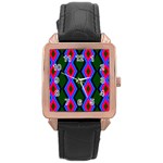 Quadrate Repetition Abstract Pattern Rose Gold Leather Watch  Front