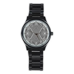 Black And White Line Abstract Stainless Steel Round Watch by Nexatart