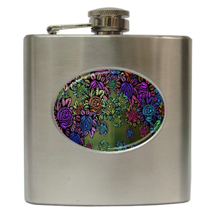 Grunge Rose Background Pattern Hip Flask (6 oz)