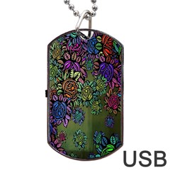 Grunge Rose Background Pattern Dog Tag Usb Flash (two Sides) by Nexatart