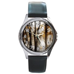 Fall Forest Artistic Background Round Metal Watch by Nexatart