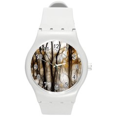 Fall Forest Artistic Background Round Plastic Sport Watch (m)